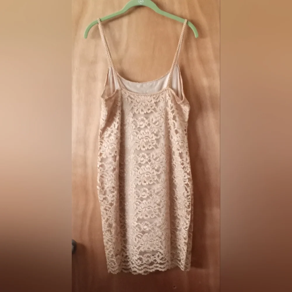 Vintage Carol Malony 80's Gold Lace Floral Print Lined Chemise Slip Dress Large - Picture 2 of 8